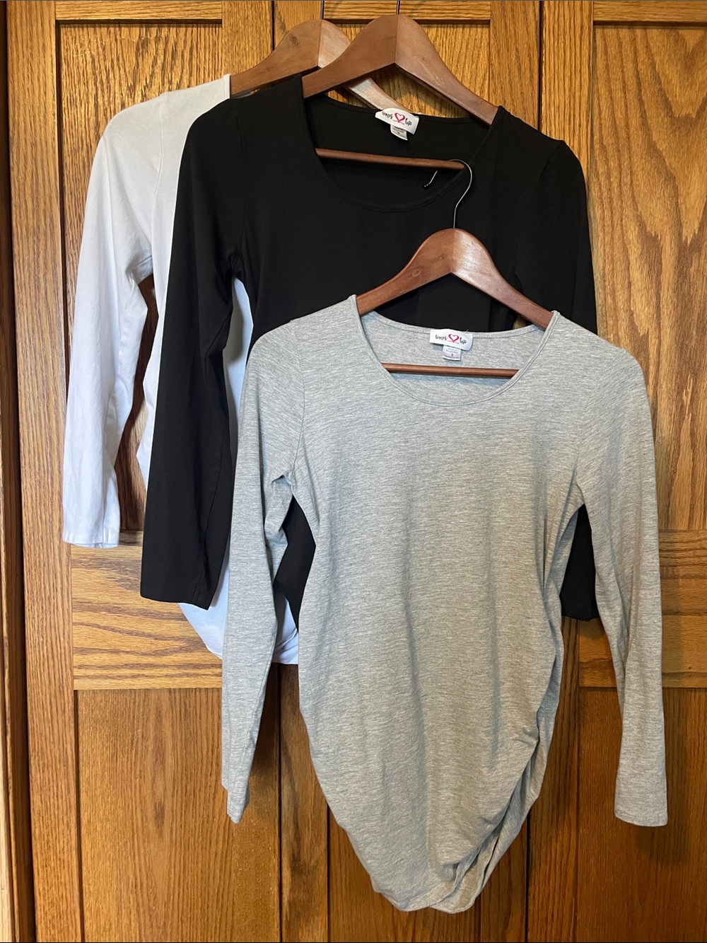 Three-Pack Women’s Maternity Long Sleeve Scoop Neck Tops - Grey, Black, White